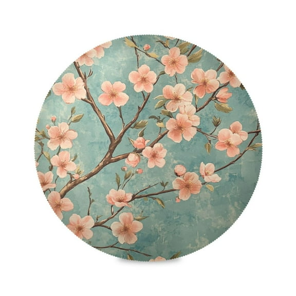 WOBOGO Peach Blossom Pattern Round Placemats Set of 1 Heat Resistant Washable Kitchen Table Decorations 15.4in