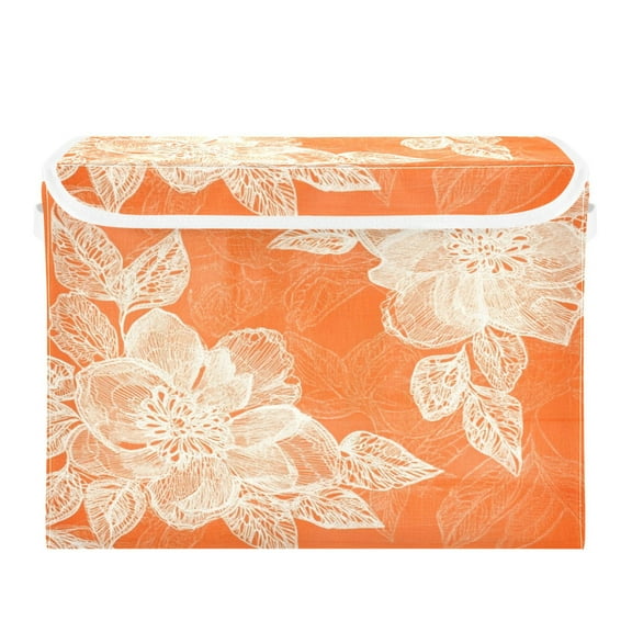 WOBOGO Peach Lace Pattern on Orange Background Large Collapsible Storage Box Flip Lid Fabric Decorative Organizer Container Basket with Handles 16.512.611.8in