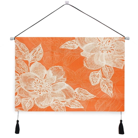 WOBOGO Peach Lace Pattern on Orange Background Living Room Canvas Wall Art Bedroom Study Framed Canvas Print Artwork Home Office Decorations 24.516.7in