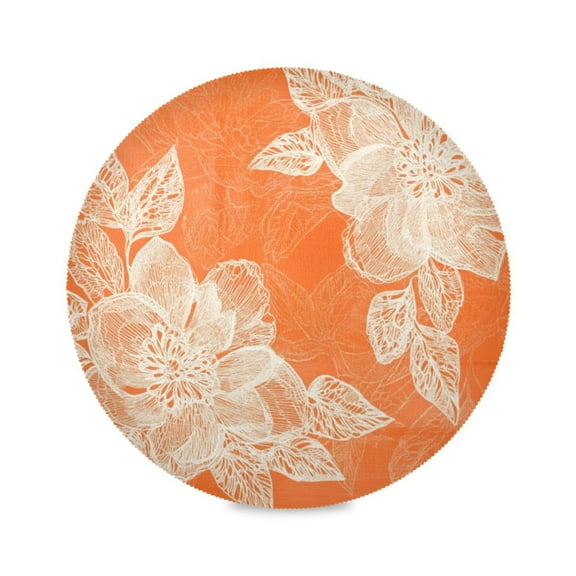 WOBOGO Peach Lace Pattern on Orange Background Round Placemats Set of 1 Heat Resistant Washable Kitchen Table Decorations 15.4in