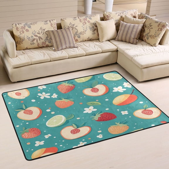 WOBOGO Peaches and Strawberries in A Repeating Pattern Carpet Non-Slip Rugs Soft Doormat 36×24in Living Dining Room Bedroom Decorative