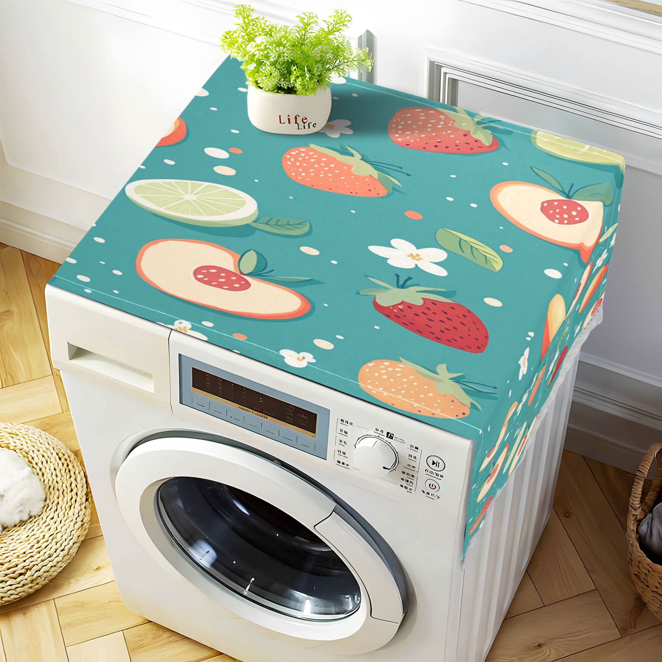 WOBOGO Peaches and Strawberries in A Repeating Pattern Washing Machine Cloth Dryer Refrigerator Top Cover Protective Non-Slip Mat For Kitchen Laundry