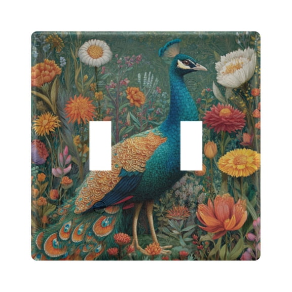 WOBOGO Peacock 2-hole Switch Plates PC Flame Retardant Plastic Material Glossy Finish Smooth Touch 4.56x4.48x0.27in
