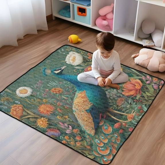 WOBOGO Peacock Baby Playmats Extra Large Waterproof Rollable Activity Pads for Toddlers 5050inch