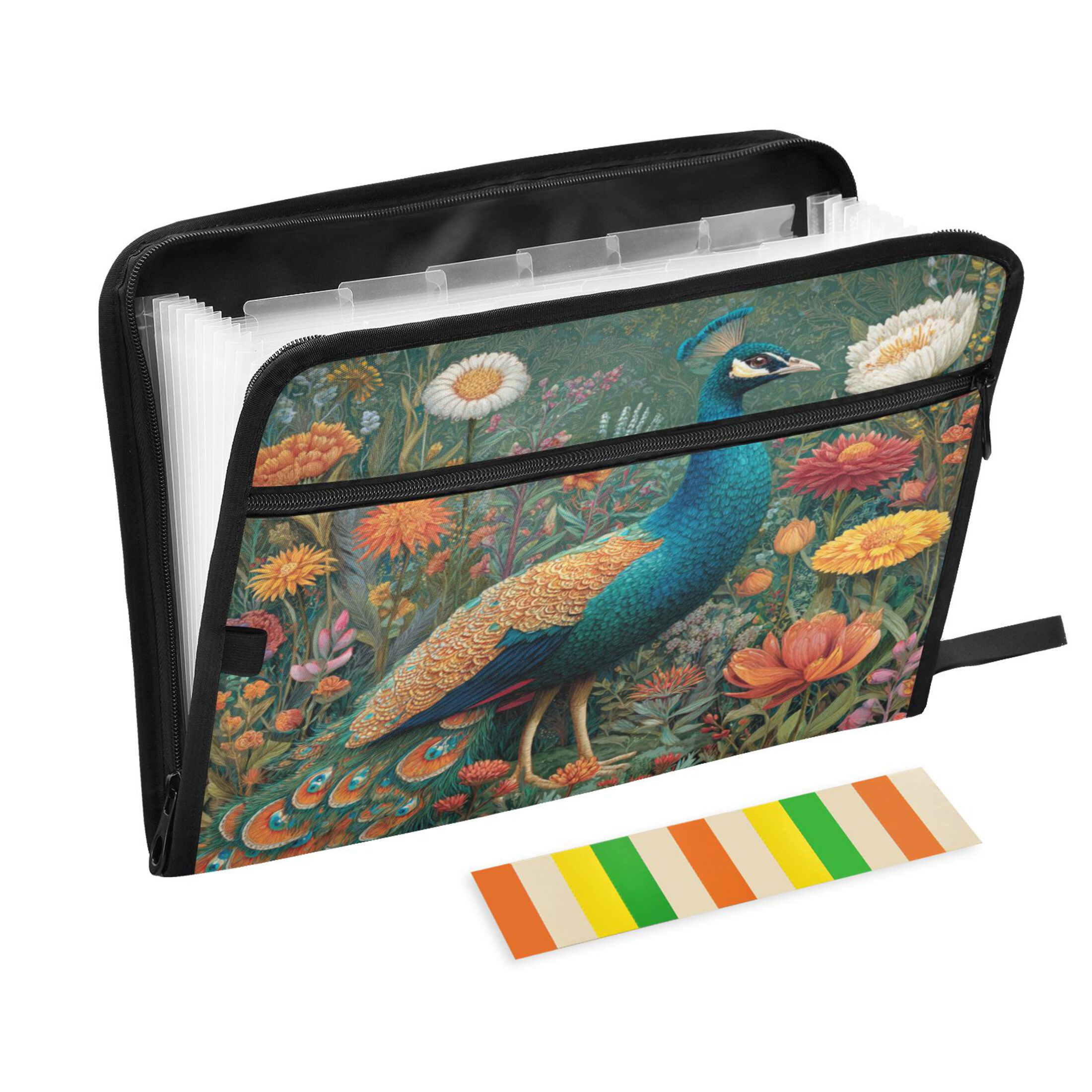 WOBOGO Peacock Expanding File Folder Letter Size Accordion Filing Organizer 13 Pocket Separate Organ Pocket