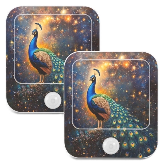 WOBOGO Peacock Of Stars Night Light Lamp with Smart Sensor Dusk to Dawn Sensor 0.6W Plug-in 2-Pack