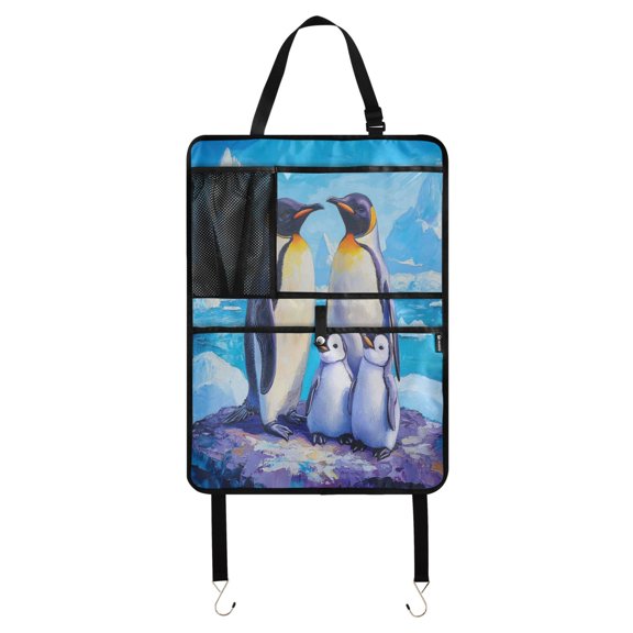 WOBOGO Penguin Family Pattern Backseat Car Organizer Footed Universal Car with Touch Screen Tablet Holder Rear Seat Protector