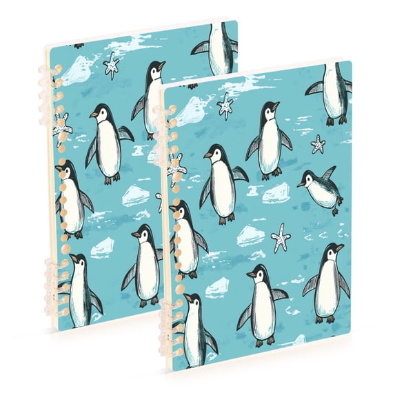 WOBOGO Penguin Starfish Figure Notebook College Horizontal Grid Paper Ink Spill Resistant Water Resistant Cover 8.3x5.7x0.4in