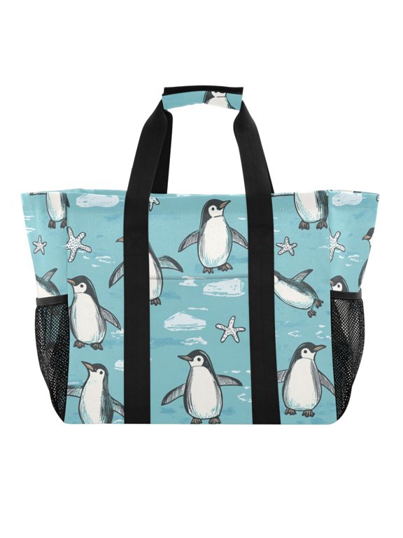 Penguin Starfish Figure Tote Shopping Bag Reusable Heavy Duty Durable Foldable Washable 15.412.89.8in