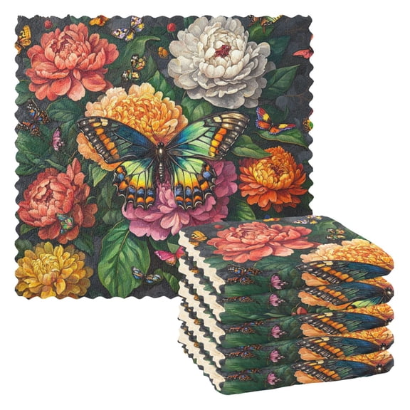WOBOGO Peony Butterfly Paintings Kitchen Towels 6pcs Ultra Soft Absorbent Quick Drying Dish Cloths 1111inch