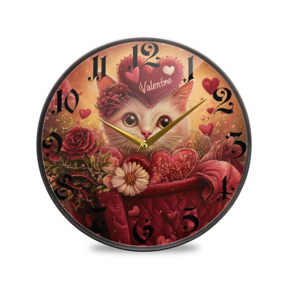 WOBOGO Pink Basket Cat Acrylic Wall Clock Battery Operated 11.9in Silent No Tick Bedroom Living Room Office Classroom Decoration
