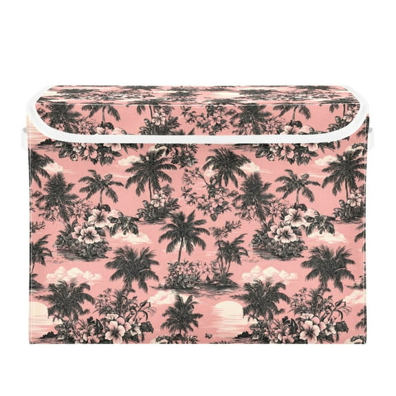 WOBOGO Pink Beach Large Collapsible Storage Box Flip Lid Fabric Decorative Organizer Container Basket with Handles 16.512.611.8in
