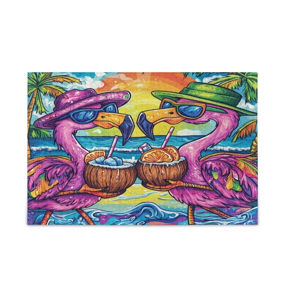 WOBOGO Pink Cartoon Flamingos Puzzle Challenge 500 Piece Jigsaw Suitable for Game Night Finished Size 20.5 x 14.9in