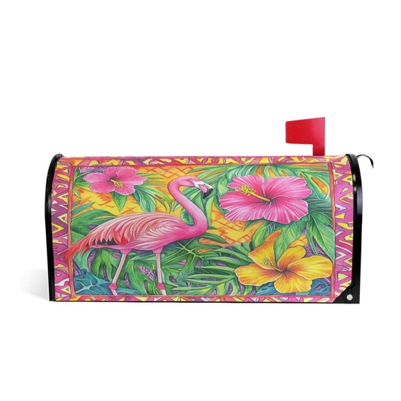 WOBOGO Pink Flamingo Mailbox Cover Magnetic for Garden Yard Home Decor Standard Size 20.7×18.03in