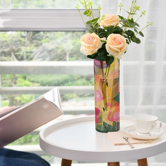 WOBOGO Pink Flamingos Plastic Vase Home or Wedding Decoration Centerpiece Unbreakable 11.83.9in