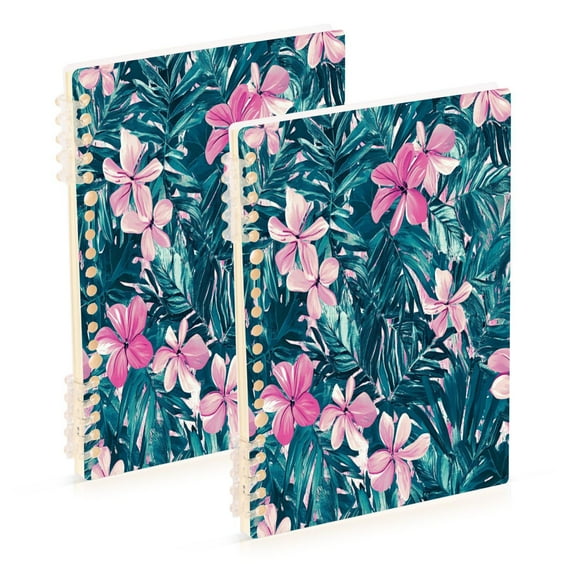 WOBOGO Pink Flower Notebook College Horizontal Grid Paper Ink Spill Resistant Water Resistant Cover 8.3x5.7x0.4in