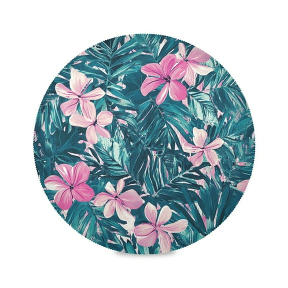WOBOGO Pink Flower Round Placemats Set of 4 Heat Resistant Washable Kitchen Table Decorations 15.4in