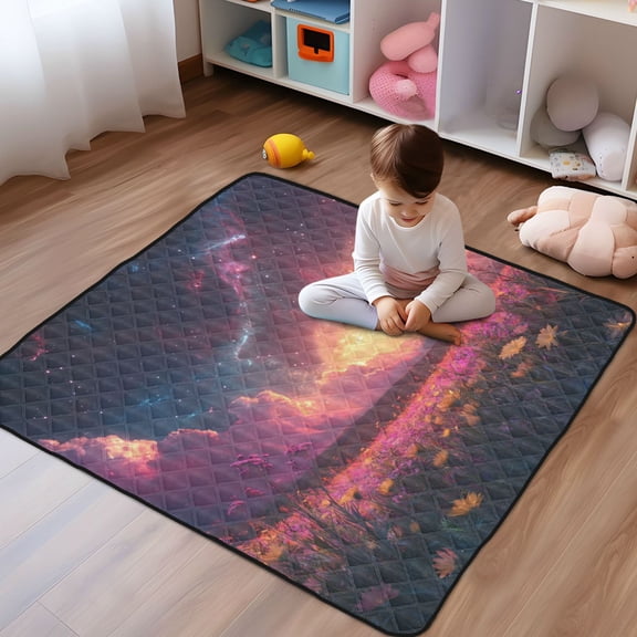 WOBOGO Pink Flower Sea Baby Playmats Extra Large Waterproof Rollable Activity Pads for Toddlers 50×50inch