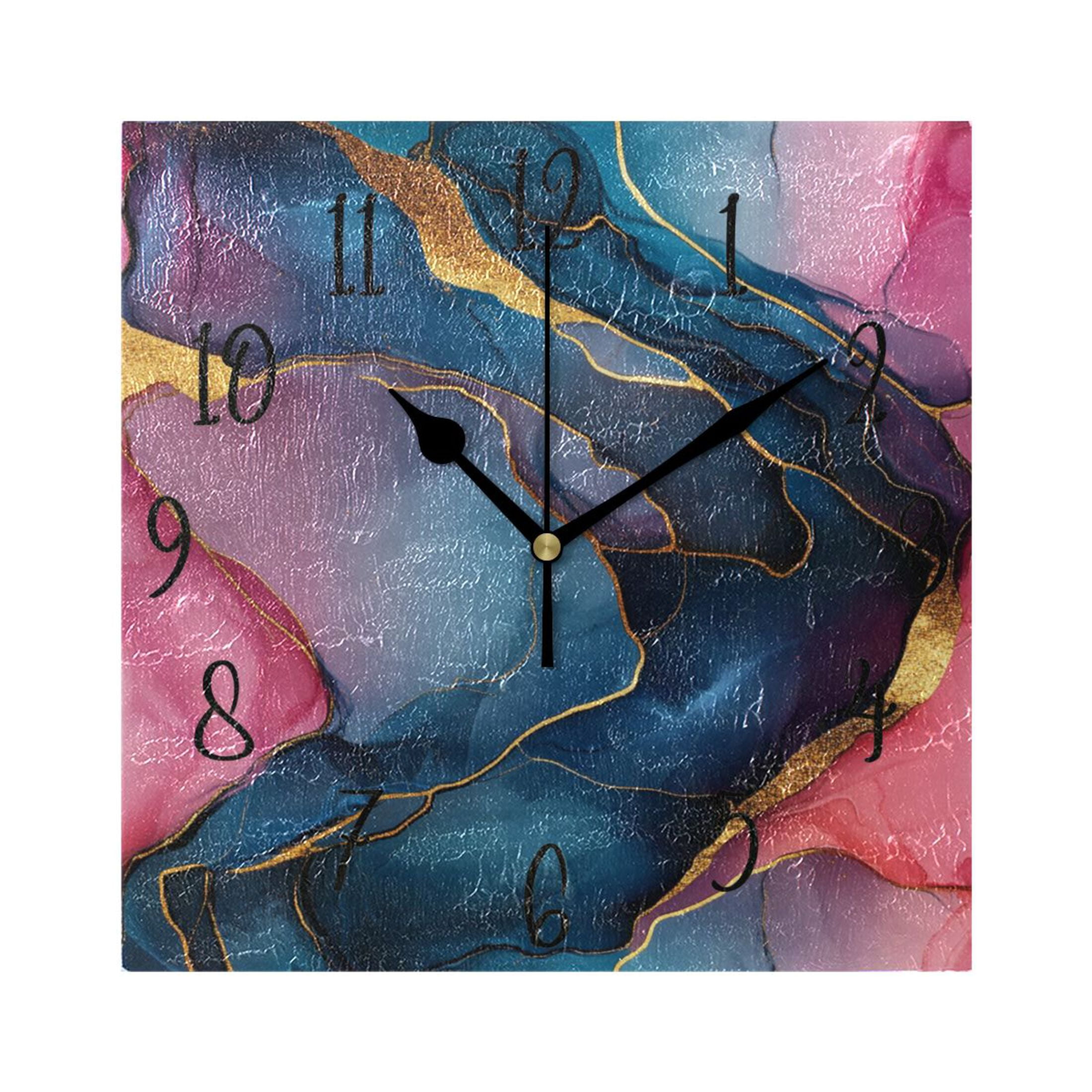 WOBOGO Pink Gilt Marble Wall Clock 7.78 Inch Battery Operated Silent ...