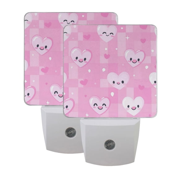 WOBOGO Pink Gingham Love Pattern LED Night Light 2 Pcs Set 0.5 Watt Wall Plug in Dusk to Dawn Automatic Switch Soft White Light