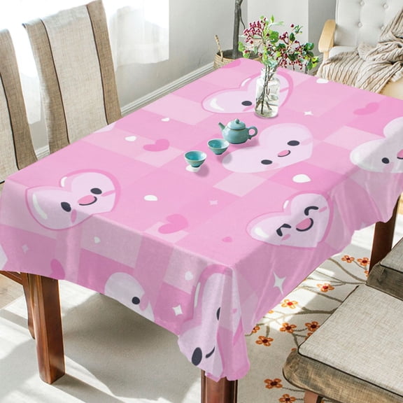 WOBOGO Pink Gingham Love Pattern Square Tablecloth 54×54in Polyester Fabric Tablecloth Washable Dust Resistant Wrinkle Resistant