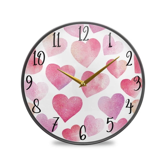 WOBOGO Pink Glitter Hearts Pattern Acrylic Wall Clock Battery Operated 9.5in Silent No Tick Bedroom Living Room Office Classroom Decoration