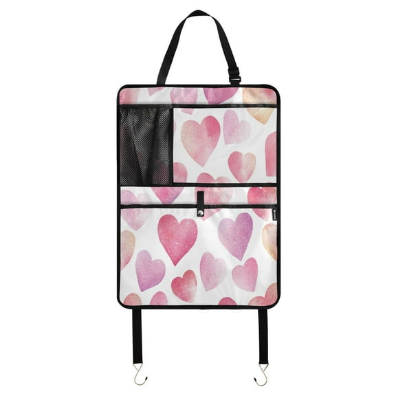 WOBOGO Pink Glitter Hearts Pattern Backseat Car Organizer Footed Universal Car with Touch Screen Tablet Holder Rear Seat Protector