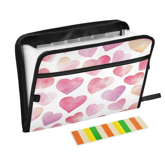 WOBOGO Pink Glitter Hearts Pattern Expanding File Folder Letter Size Accordion Filing Organizer 13 Pocket Separate Organ Pocket