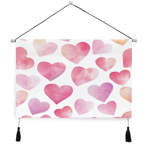 WOBOGO Pink Glitter Hearts Pattern Living Room Canvas Wall Art Bedroom Study Framed Canvas Print Artwork Home Office Decorations 24.516.7in