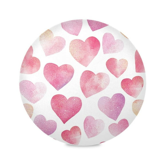 WOBOGO Pink Glitter Hearts Pattern Round Placemats Set of 4 Heat Resistant Washable Kitchen Table Decorations 15.4in