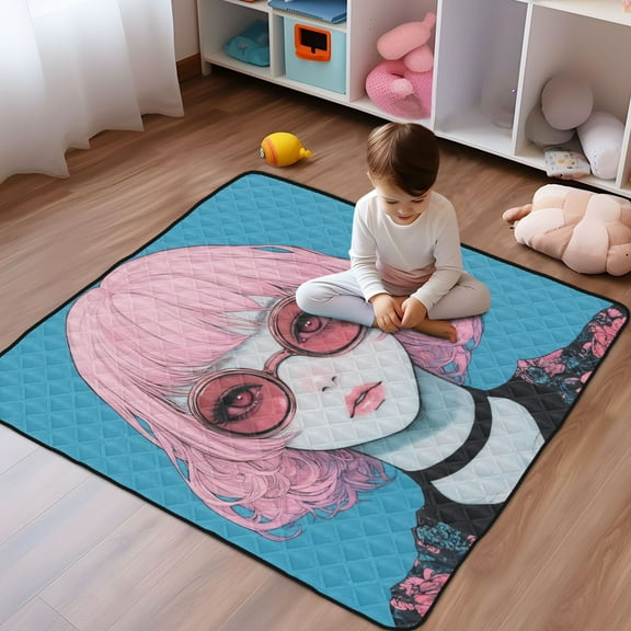WOBOGO Pink Hair Lass Baby Playmats Extra Large Waterproof Rollable Activity Pads for Toddlers 5050inch