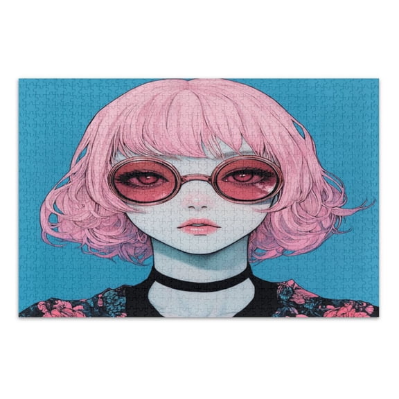 WOBOGO Pink Hair Lass Jigsaw Puzzle Challenge 500 Piece Jigsaw Suitable for Game Night Finished Size 20.5 x 14.9in