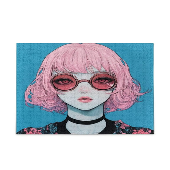 WOBOGO Pink Hair Lass Puzzle Challenge 500 Piece Jigsaw Suitable for Game Night Finished Size 20.5 x 14.9in