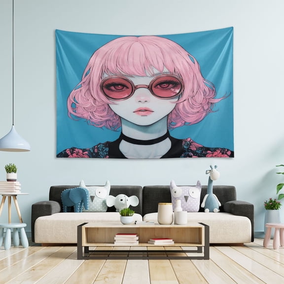 WOBOGO Pink Hair Lass Tapestry 60×51in Home Living Room Bedroom Wall Hanging Ornaments