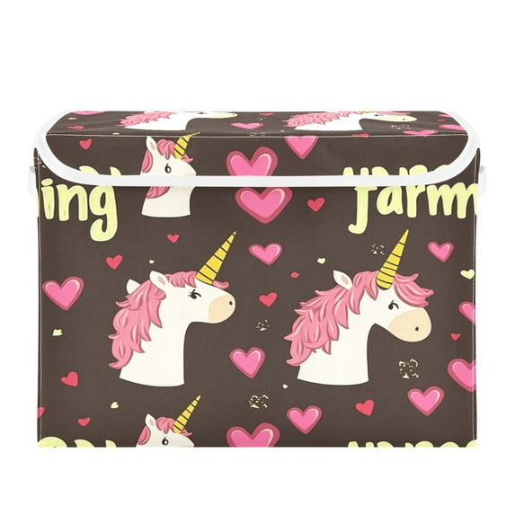 WOBOGO Pink Mane Large Collapsible Storage Box Flip Lid Fabric Decorative Organizer Container Basket with Handles 16.5×12.6×11.8in