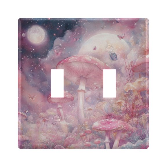 WOBOGO Pink Mushroom Butterfly 2-hole Switch Plates PC Flame Retardant Plastic Material Glossy Finish Smooth Touch 4.56x4.48x0.27in