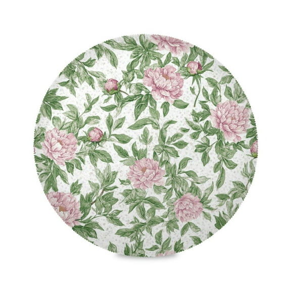 WOBOGO Pink Peonies Pattern Round Placemats Set of 1 Heat Resistant Washable Kitchen Table Decorations 15.4in