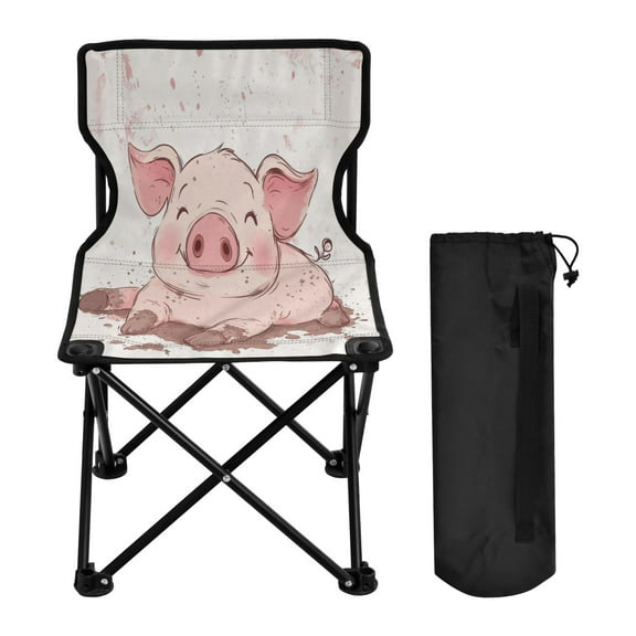 WOBOGO Pink Pig Camping Chair Convenient Four Corner Backrest Folding Stool Can Hold Up to 220lbs