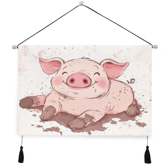 WOBOGO Pink Pig Living Room Canvas Wall Art Bedroom Study Framed Canvas Print Artwork Home Office Decorations 24.516.7in