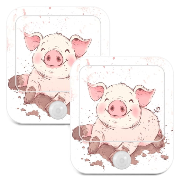 WOBOGO Pink Pig Night Light Lamp with Smart Sensor Dusk to Dawn Sensor 0.6W Plug-in 2-Pack