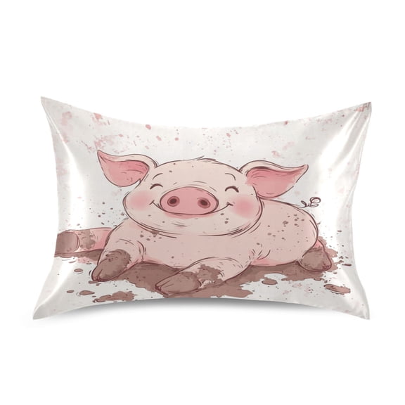 WOBOGO Pink Pig Satin Pillowcase Soft Smooth Envelope Design Comfortable Bedding Essentials 20×26in