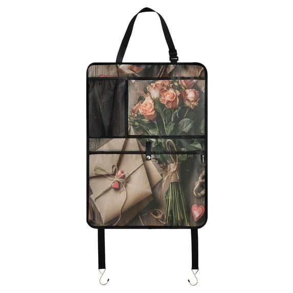 WOBOGO Pink Rose Backseat Car Organizer 2 PCS Footed Universal Car with Touch Screen Tablet Holder Rear Seat Protector