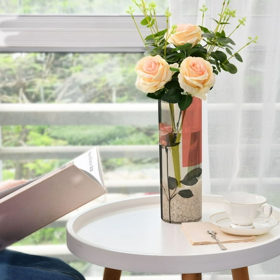 WOBOGO Pink Rose Plastic Vase Home or Wedding Decoration Centerpiece Unbreakable 11.83.9in