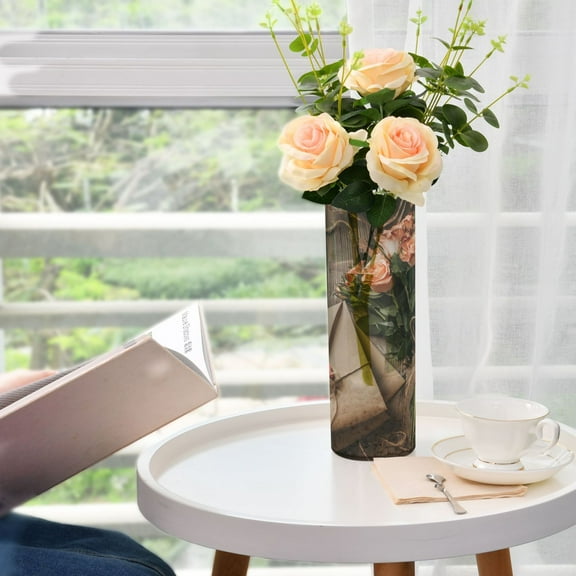 WOBOGO Pink Rose Plastic Vase Home or Wedding Decoration Centerpiece Unbreakable 11.83.9in