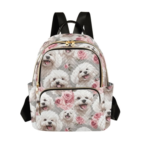 WOBOGO Pink Rose Poodle Backpack Durable Lightweight Shoulder Bag Built-in Laptop Sleeve and Multiple Utility Compartments