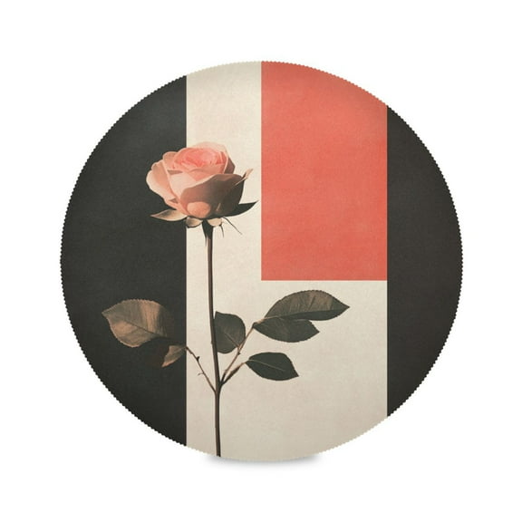 WOBOGO Pink Rose Round Placemats Set of 1 Heat Resistant Washable Kitchen Table Decorations 15.4in