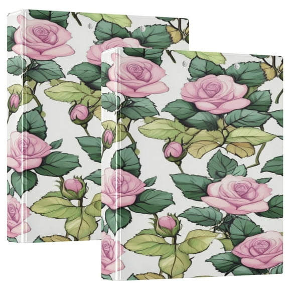 WOBOGO Pink Roses File Folders Extra Large Capacity to Hold 200 Sheets of Documents Hard Shell Ring Binder for School Home Office