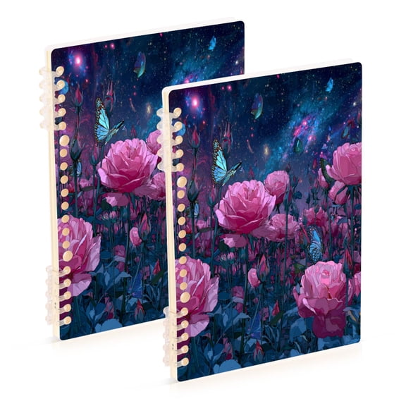 WOBOGO Pink Roses Notebook College Horizontal Grid Paper Ink Spill Resistant Water Resistant Cover 8.3x5.7x0.4in