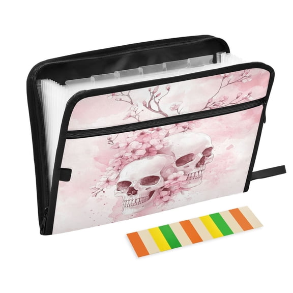 WOBOGO Pink Skulls Expanding File Folder Letter Size Accordion Filing Organizer 13 Pocket Separate Organ Pocket