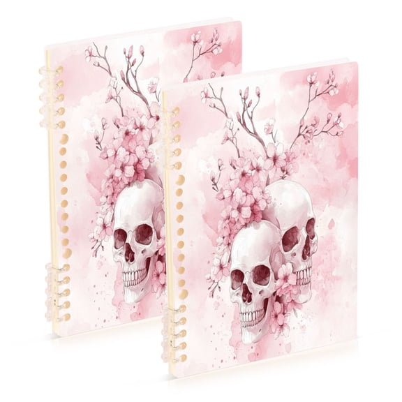 WOBOGO Pink Skulls Notebook College Horizontal Grid Paper Ink Spill Resistant Water Resistant Cover 8.3x5.7x0.4in